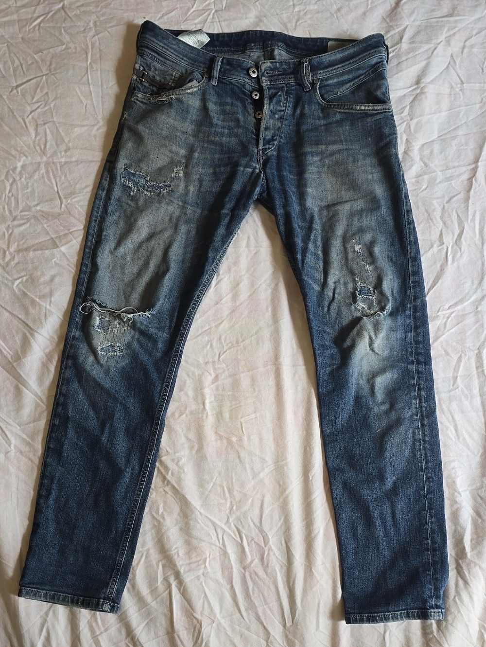 Diesel Belther Men's Distressed Slim Straight Jeans 32x32 - Blue